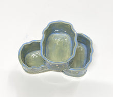 Load image into Gallery viewer, Hand Made Stoneware Pottery Herb Stripper Bowl Light Blue &amp; Green Leaves Ceramic
