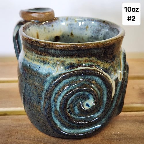 Wheel Thrown Stoneware Pottery Large Coffee Tea Original Calming Mug Cup with Worry Stone