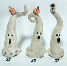 Load image into Gallery viewer, Hand Made Ceramic Clay Small Ghost Figurine Some with Pumpkin or Crow Halloween Decor Ghostie
