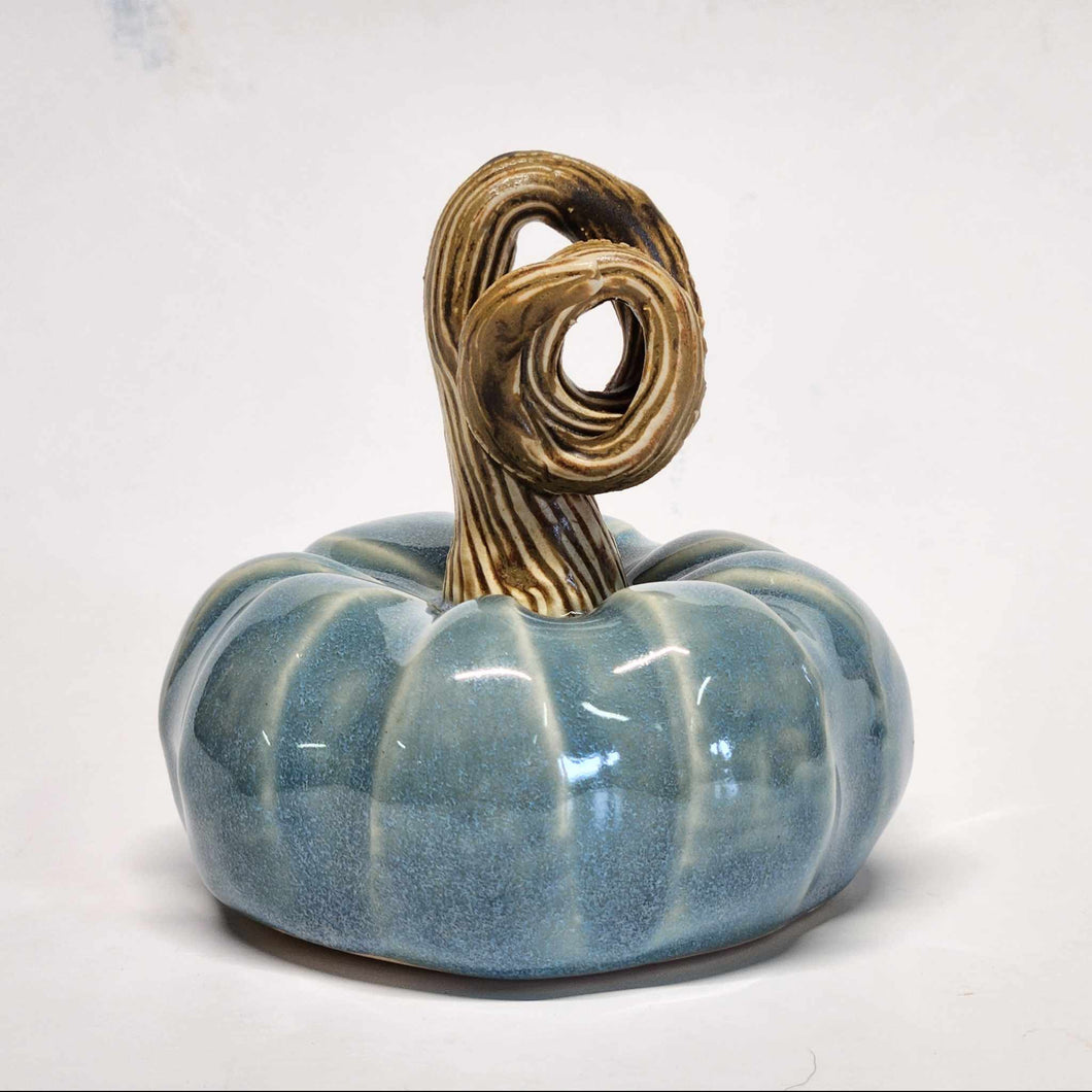 Hand Made Ceramic Pottery Pumpkin Fall Decor Decoration  Blue