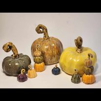 Hand Made Ceramic Pottery Pumpkin Fall Decor Decoration  Blue