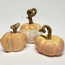 Load image into Gallery viewer, Hand Made Ceramic Pottery Pumpkin Fall Decor Decoration Satin White Salmon Large Size