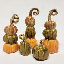 Load image into Gallery viewer, Hand Made Ceramic Pottery Pumpkin Stack Fall Decor Decoration Green Orange Rust