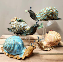 Load image into Gallery viewer, Hand Sculpted Ceramic Snail Figurine Whimsical Cottage Core Fine Art Decor