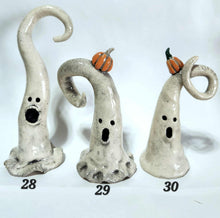 Load image into Gallery viewer, Hand Made Ceramic Clay Small Ghost Figurine Some with Pumpkin or Crow Halloween Decor Ghostie
