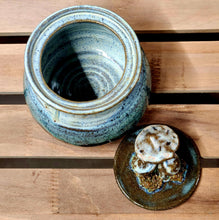 Load image into Gallery viewer, Wheel Thrown Ceramic Art Pottery Lidded Jar Sculpted Mushrooms