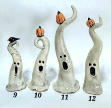 Load image into Gallery viewer, Hand Made Ceramic Clay Small Ghost Figurine Some with Pumpkin or Crow Halloween Decor Ghostie