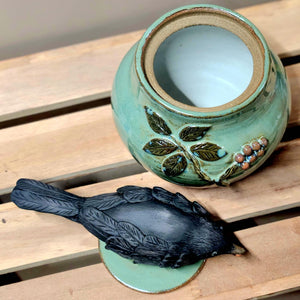 Covered Jar with Sculpted Blackbird on Lid