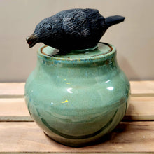 Load image into Gallery viewer, Covered Jar with Sculpted Blackbird on Lid
