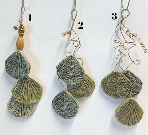 3 Hand Made Ceramic Leaves Curled Copper Wire Wall Hanging Ornament Ginkgo & others