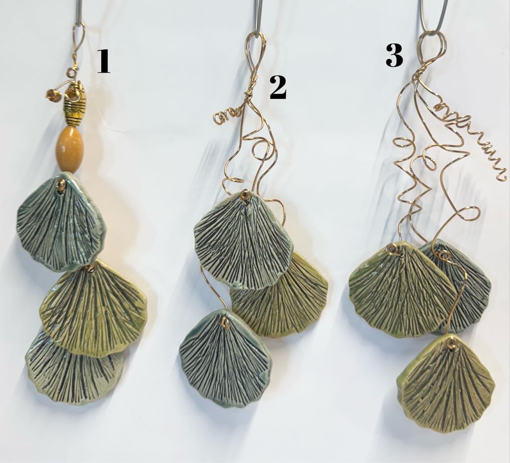 3 Hand Made Ceramic Leaves Curled Copper Wire Wall Hanging Ornament Ginkgo & others