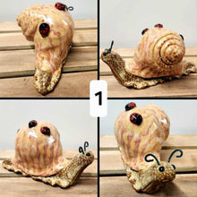Load image into Gallery viewer, Hand Sculpted Ceramic Snail Figurine Whimsical Cottage Core Fine Art Decor