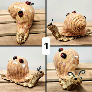 Hand Sculpted Ceramic Snail Figurine Whimsical Cottage Core Fine Art Decor
