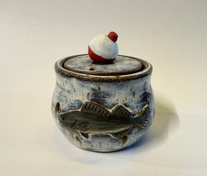 Wheel Thrown Ceramic Small Trinket Jar Ring Box Jewelry Jar Dresser Jar Walleye Sculpted Bobber