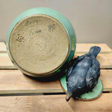 Load image into Gallery viewer, Covered Jar with Sculpted Blackbird on Lid