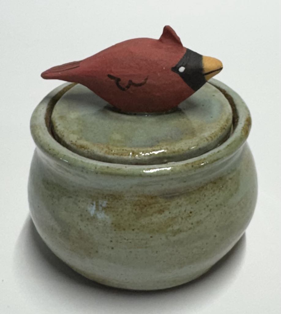Wheel Thrown Ceramic Small Covered Jar Ring Trinket Box Jewelry Jar Dresser Jar Sculpted Bowling Ball & Pin Bowlers