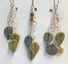 Load image into Gallery viewer, 3 Hand Made Ceramic Leaves Curled Copper Wire Wall Hanging Ornament Ginkgo &amp; others