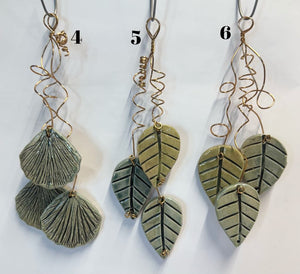 3 Hand Made Ceramic Leaves Curled Copper Wire Wall Hanging Ornament Ginkgo & others