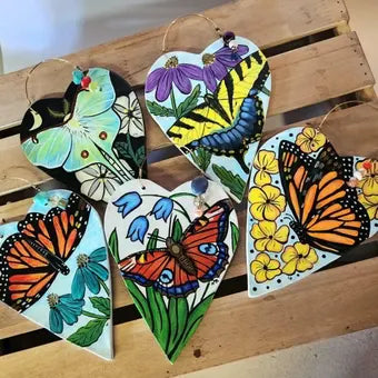 Hand Made Ceramic Heart Hand Painted Butterfly or Moth Wall Decor
