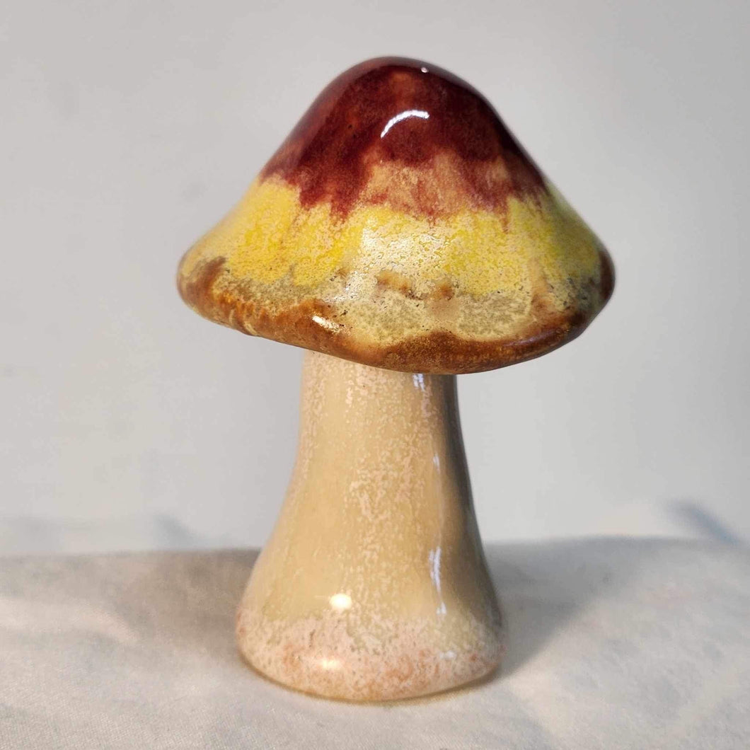 Hand Made Ceramic Stoneware Mushroom Mushrooms Fungi Cottage Core Fairy Garden Rust Yellow Cream