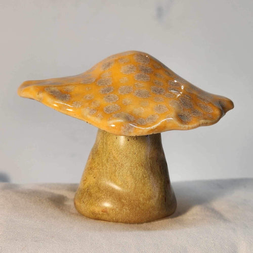 Hand Made Ceramic Stoneware Mushroom Mushrooms Cottage Core Fairy Garden Fungi Orange Gray Tan Rust