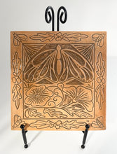 Load image into Gallery viewer, Sgraffito Art Nouveau Style Stoneware Pottery Salmon Ceramic Art Tile Wall Plaque Butterfly Flowers Bees