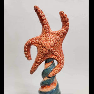 Stoneware Pottery Hand Built Christmas Tree Starfish Ocean Theme Costal