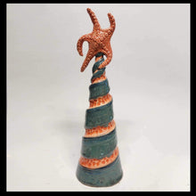 Load image into Gallery viewer, Stoneware Pottery Hand Built Christmas Tree Starfish Ocean Theme Costal