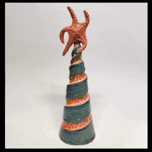 Stoneware Pottery Hand Built Christmas Tree Starfish Ocean Theme Costal
