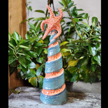 Load image into Gallery viewer, Stoneware Pottery Hand Built Christmas Tree Starfish Ocean Theme Costal