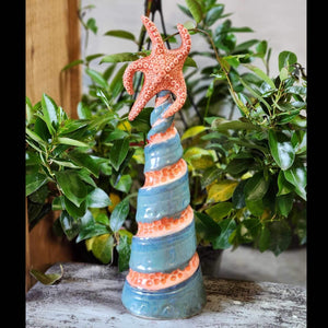 Stoneware Pottery Hand Built Christmas Tree Starfish Ocean Theme Costal