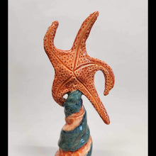 Load image into Gallery viewer, Stoneware Pottery Hand Built Christmas Tree Starfish Ocean Theme Costal