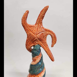 Stoneware Pottery Hand Built Christmas Tree Starfish Ocean Theme Costal