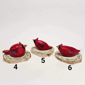 Hand Sculpted Hand Painted Stoneware Cardinal Bird on Birch Round or 1 1/2" Square Block Primitive
