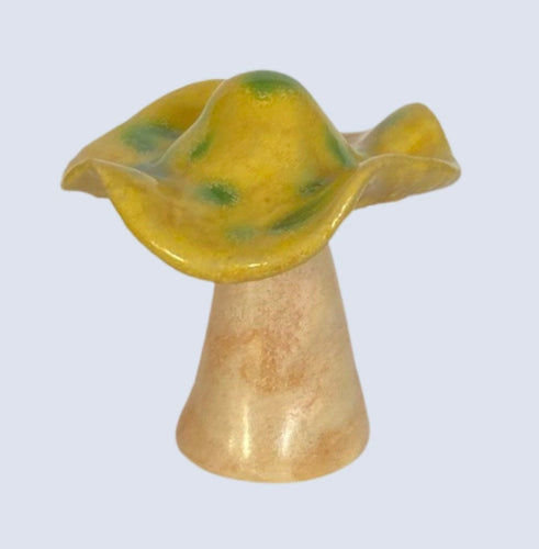 Hand Made Ceramic Stoneware Mushroom Mushrooms Cottage Core Fairy Garden Fungi Yellow Green Cream