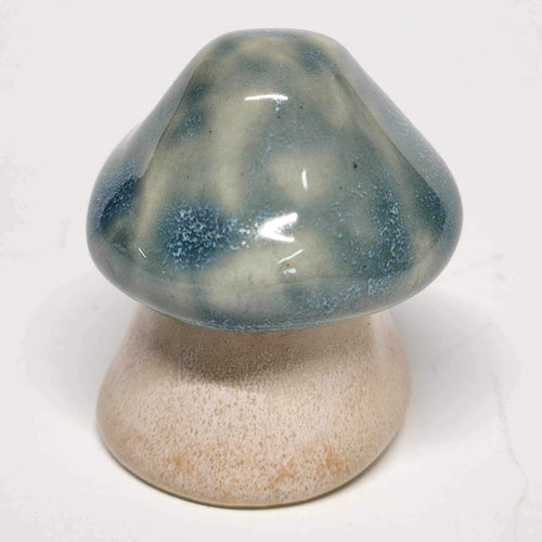 Hand Made Ceramic Stoneware Button Mushroom Mushrooms Cottage Core Fairy Garden Fungi Aqua Blue Cream