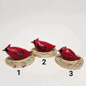 Hand Sculpted Hand Painted Stoneware Cardinal Bird on Birch Round or 1 1/2" Square Block Primitive