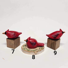 Load image into Gallery viewer, Hand Sculpted Hand Painted Stoneware Cardinal Bird on Birch Round or 1 1/2&quot; Square Block Primitive