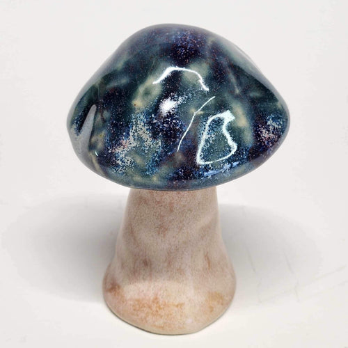 Hand Made Ceramic Stoneware Mushroom Mushrooms Cottage Core Fairy Garden Fungi Blue Cream