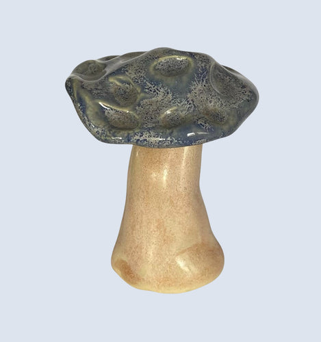 Hand Made Ceramic Stoneware Mushroom Mushrooms Cottage Core Fairy Garden Fungi Light Blue/Lavender Cream