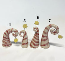 Load image into Gallery viewer, Small Miniature Hand Made Ceramic Stoneware Candy Cane Trees With Star Whimsical Red Striped
