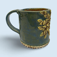 Load image into Gallery viewer, Large Hand Built Stoneware Pottery Tree Mug Cup Teal Blue Green Yellow 15 oz.