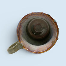 Load image into Gallery viewer, Small Wheel Thrown Stoneware Pottery Tree Mug Cup Green Blue Turquoise 7 oz.