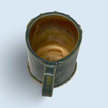 Load image into Gallery viewer, Large Hand Built Stoneware Pottery Tree Mug Cup Teal Blue Green Yellow 15 oz.