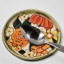 Load image into Gallery viewer, Stoneware Pottery Spoon Rest Hand Painted Retro Flowers Flower Power