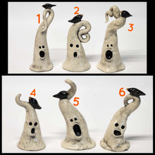 Load image into Gallery viewer, Hand Made Ceramic Clay Small Ghost Figurine with Pumpkin or Crow Halloween Decor