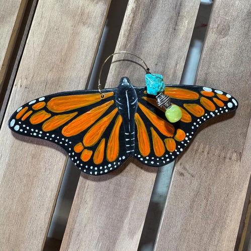 Hand Made Stoneware Pottery Monarch Butterfly Ornament Wall Decor Ceramic Hand Painted
