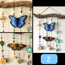 Load image into Gallery viewer, Hand Made Painted Ceramic Two Butterflies Butterfly Flowers Mushroom Colorful Boho Wall Hanging Beads (Copy)