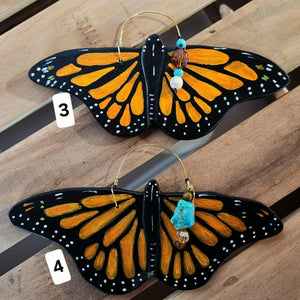 Hand Made Stoneware Pottery Monarch Butterfly Ornament Wall Decor Ceramic Hand Painted