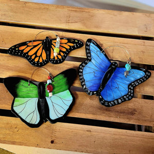Hand Made Stoneware Pottery Monarch Butterfly Ornament Wall Decor Ceramic Hand Painted